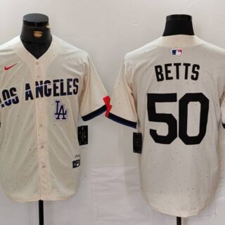 Men's Los Angeles Dodgers #50 Mookie Betts Cream Stitched Baseball Jerseys