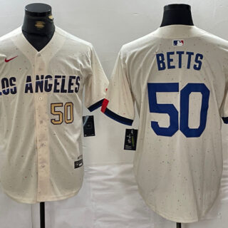Men's Los Angeles Dodgers #50 Mookie Betts Cream Stitched Baseball Jerseys