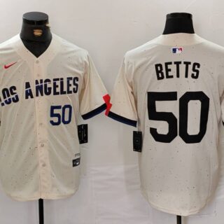 Men's Los Angeles Dodgers #50 Mookie Betts Cream Stitched Baseball Jerseys