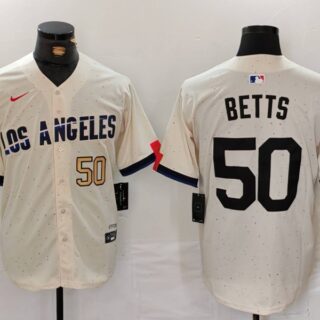 Men's Los Angeles Dodgers #50 Mookie Betts Cream Stitched Baseball Jerseys