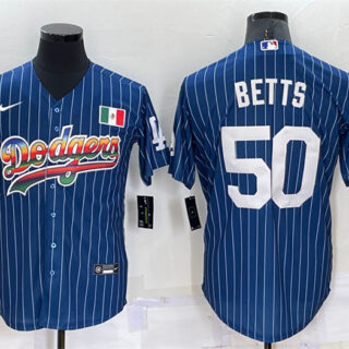 Men's Los Angeles Dodgers #50 Mookie Betts Navy Mexico Rainbow Cool Base Stitched Baseball Jersey