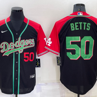 Men's Los Angeles Dodgers #50 Mookie Betts Red Black Cool Base Stitched Baseball Jersey