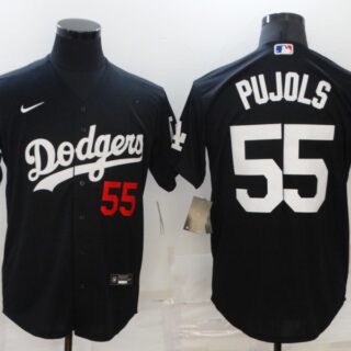 Men's Los Angeles Dodgers #55 Albert Pujols Black Cool Base Stitched Baseball Jersey