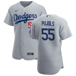 Men's Los Angeles Dodgers #55 Albert Pujols Grey Stitched MLB Flex Base Nike Jersey