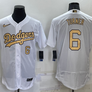 Men's Los Angeles Dodgers #6 Trea Turner 2022 All-Star White Flex Base Stitched Baseball Jersey