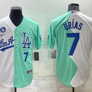 Men's Los Angeles Dodgers #7 Julio Urías 2022 All-Star White Green Cool Base Stitched Baseball Jersey