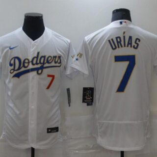 Men's Los Angeles Dodgers #7 Julio Urias White Golden program Flexbase