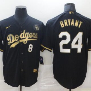 Men's Los Angeles Dodgers #8 #24 Kobe Bryant Black Gold Stitched MLB Cool Base Nike Jersey