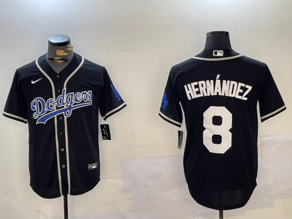Men's Los Angeles Dodgers #8 Enrique Hernandez Black 2024 World Series Cool Base Stitched Baseball Jerseys