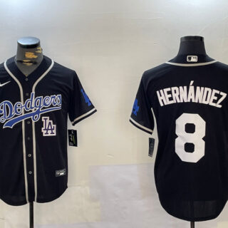 Men's Los Angeles Dodgers #8 Enrique Hernandez Black 2024 World Series Cool Base Stitched Baseball Jerseys