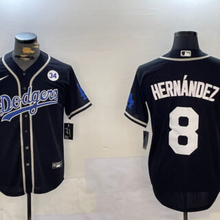 Men's Los Angeles Dodgers #8 Enrique Hernandez Black 2024 World Series Cool Base Stitched Baseball Jerseys