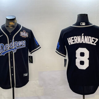 Men's Los Angeles Dodgers #8 Enrique Hernandez Black 2024 World Series Cool Base Stitched Baseball Jersey
