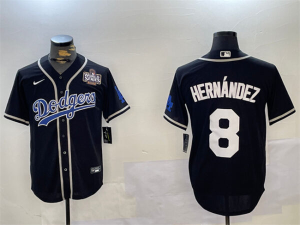 Men's Los Angeles Dodgers #8 Enrique Hernandez Black 2024 World Series Cool Base Stitched Baseball Jersey