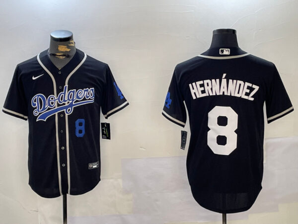 Men's Los Angeles Dodgers #8 Enrique Hernandez Black 2024 World Series Cool Base Stitched Baseball Jerseys