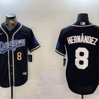 Men's Los Angeles Dodgers #8 Enrique Hernandez Black 2024 World Series Cool Base Stitched Baseball Jerseys