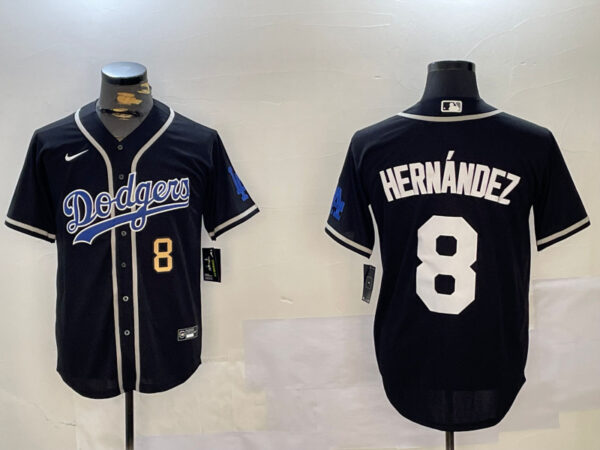 Men's Los Angeles Dodgers #8 Enrique Hernandez Black 2024 World Series Cool Base Stitched Baseball Jerseys