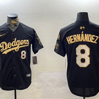 Men's Los Angeles Dodgers #8 Enrique Hernandez Black Gold 2024 World Series With Fernando Memorial Patch Limited Stitched Baseball Jersey