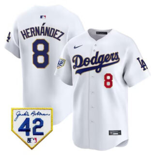 Men's Los Angeles Dodgers #8 Enrique Hernandez White 2024 Jackie Robinson Patch Stitched Jersey