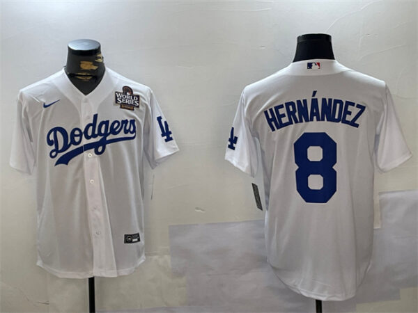 Men's Los Angeles Dodgers #8 Enrique Hernandez White 2024 World Series Cool Base Stitched Baseball Jersey