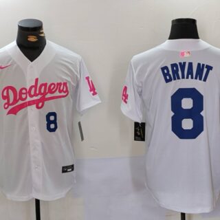 Men's Los Angeles Dodgers #8 Kobe Bryant White Pink Vin & Kobe Patch Stitched Baseball Jerseys