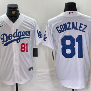 Men's Los Angeles Dodgers #81 Victor González White Cool Base Stitched Baseball Jerseys