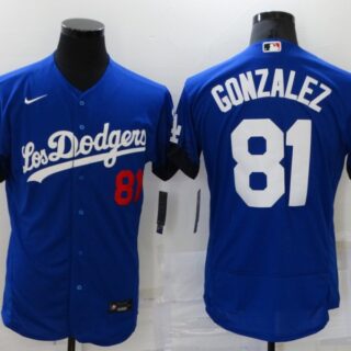 Men's Los Angeles Dodgers #81 Victor Gonzalez Blue 2021 City Connect Flex Base Stitched Jersey