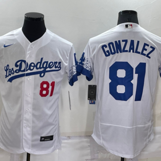 Men's Los Angeles Dodgers #81 Victor Gonzalez White City Connect Flex Base Stitched Baseball Jersey