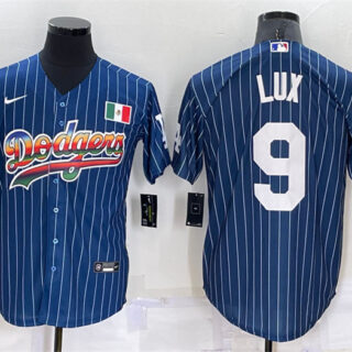 Men's Los Angeles Dodgers #9 Gavin Lux Navy Mexico Rainbow Cool Base Stitched Baseball Jersey