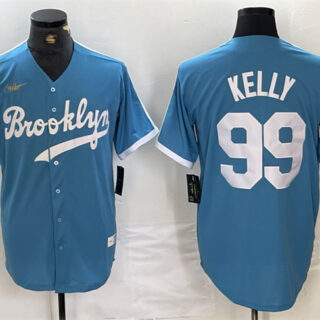 Men's Los Angeles Dodgers #99 Joe Kelly Light Blue Throwback Cool Base Stitched Baseball Jersey