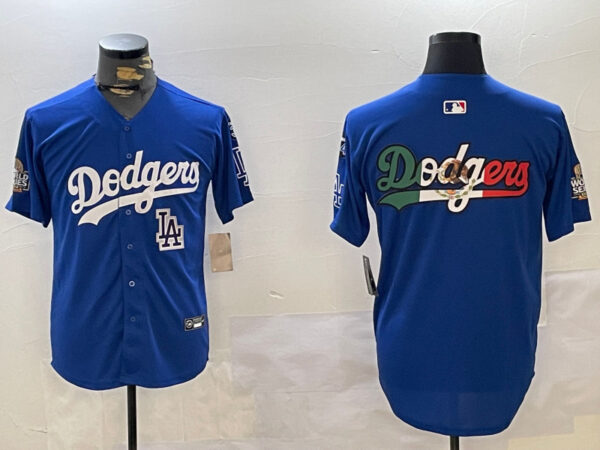 Men's Los Angeles Dodgers Blank Blue 2024 World Series With No. 34 Patch Home Limited Stitched Baseball Jersey(Run Small)