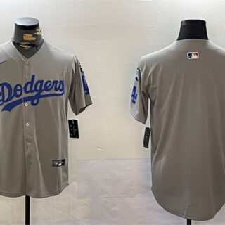 Men's Los Angeles Dodgers Blank Grey 2024 World Series Champions With Fernando Memorial Patch Limited Stitched Baseball Jersey