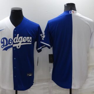 Men's Los Angeles Dodgers Blank White Blue Split Cool Base Stitched Baseball Jersey