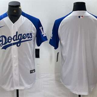 Men's Los Angeles Dodgers Blank White Blue Vin Patch Cool Base Stitched Baseball Jersey