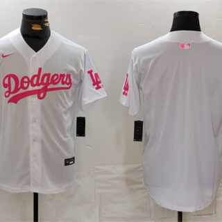 Men's Los Angeles Dodgers Blank White Pink Vin & Kobe Patch Stitched Baseball Jersey