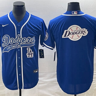 Men's Los Angeles Dodgers Blue Team Big Logo With Patch Cool Base Stitched Baseball Jersey