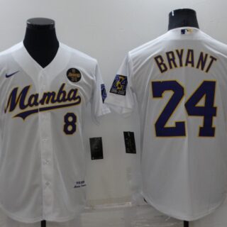 Men's Los Angeles Dodgers Front #8 Back #24 Kobe Bryant 'Mamba' White Cool Base Stitched Jersey