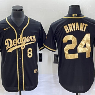 Men's Los Angeles Dodgers Front #8 Back #24 Kobe Bryant Black Gold Cool Base Stitched Baseball Jersey