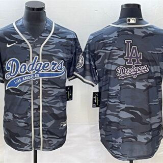 Men's Los Angeles Dodgers Gray Camo Team Big Logo Cool Base With Patch Stitched Baseball JerseyS
