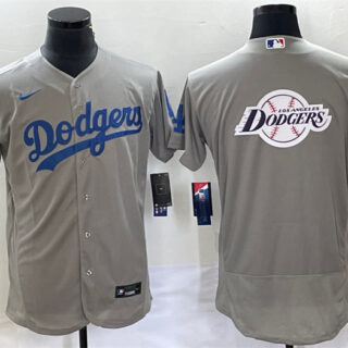 Men's Los Angeles Dodgers Grey Team Big Logo Flex Base Stitched Baseball Jersey