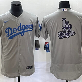 Men's Los Angeles Dodgers Grey Team Big Logo Flex Base Stitched Baseball JerseyS