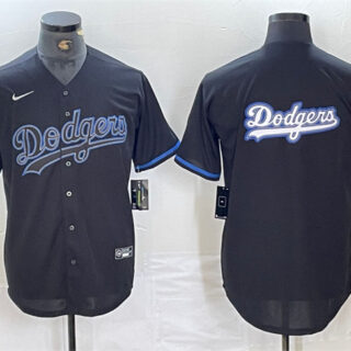 Men's Los Angeles Dodgers Team Big Logo Black Cool Base Stitched Baseball Jersey 2