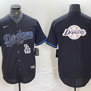 Men's Los Angeles Dodgers Team Big Logo Black Cool Base Stitched Baseball Jersey