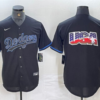 Men's Los Angeles Dodgers Team Big Logo Black Cool Base Stitched Baseball Jersey