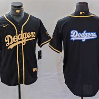 Men's Los Angeles Dodgers Team Big Logo Black Gold Cool Base With Patch Stitched Baseball Jersey