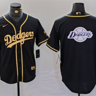Men's Los Angeles Dodgers Team Big Logo Black Gold World Series Champions Cool Base Stitched Baseball Jerseys