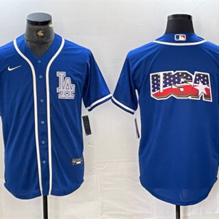 Men's Los Angeles Dodgers Team Big Logo Blue Cool Base Stitched Baseball Jerseys