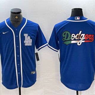 Men's Los Angeles Dodgers Team Big Logo Blue Cool Base Stitched Baseball Jersey