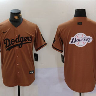 Men's Los Angeles Dodgers Team Big Logo Brown Cool Base With Patch Stitched Baseball Jerseys