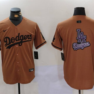 Men's Los Angeles Dodgers Team Big Logo Brown Cool Base With Patch Stitched Baseball Jerseys