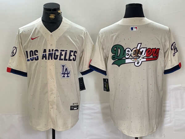 Men's Los Angeles Dodgers Team Big Logo Cream Stitched Baseball Jerseys